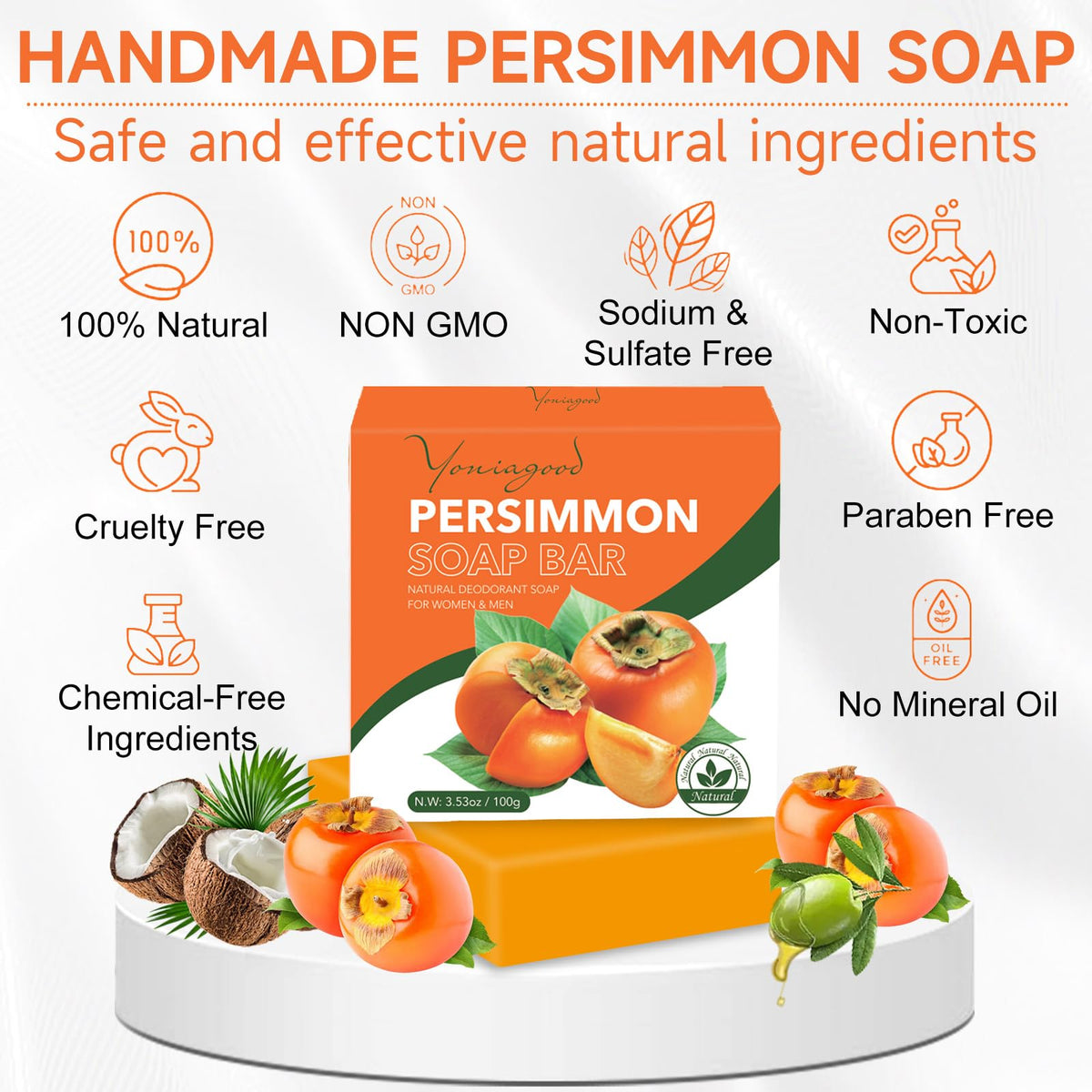 yoniagood 3 PCS Persimmon Soap for Body Odor Control, Old People Smell yoniagood
