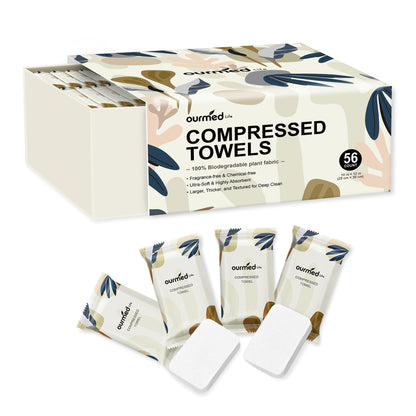 Ourmed Life Compressed Towel, Disposable Washcloths, 12 x 10 Inch, 56 Count ourmed life