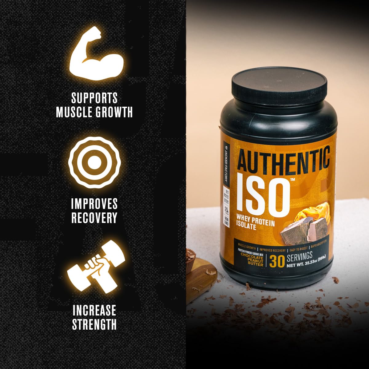 Jacked Factory Authentic ISO Grass Fed Whey Protein Isolate Powder - Low Carb, Non-GMO Muscle Building Protein w/No Fillers, Post Workout Recovery, Chocolate Peanut Butter - 25 Servings Jacked Factory buy australia supplements