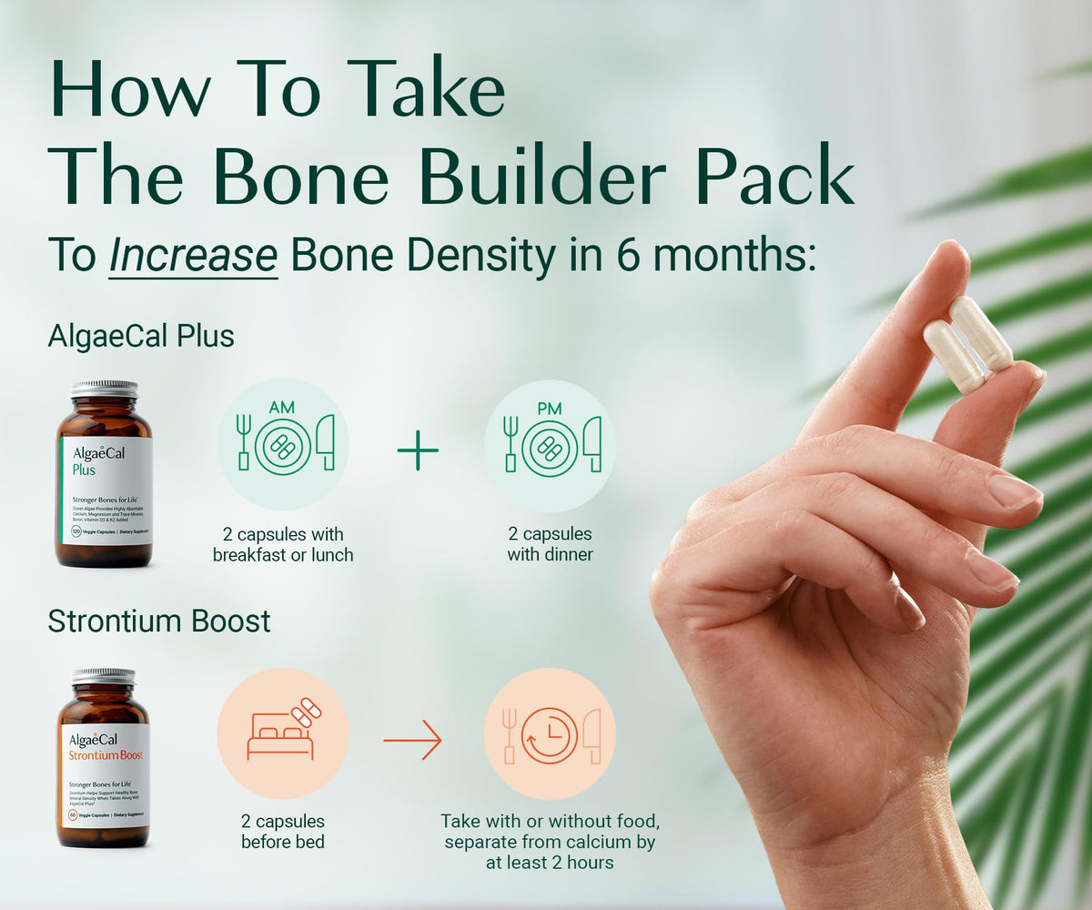 ALGAECAL Bone Builder Pack - Plant Based Calcium Supplement & Strontium - Organic Calcium 750mg with Vitamin D3 1600 IU, Vitamin K2, Magnesium ALGAECAL