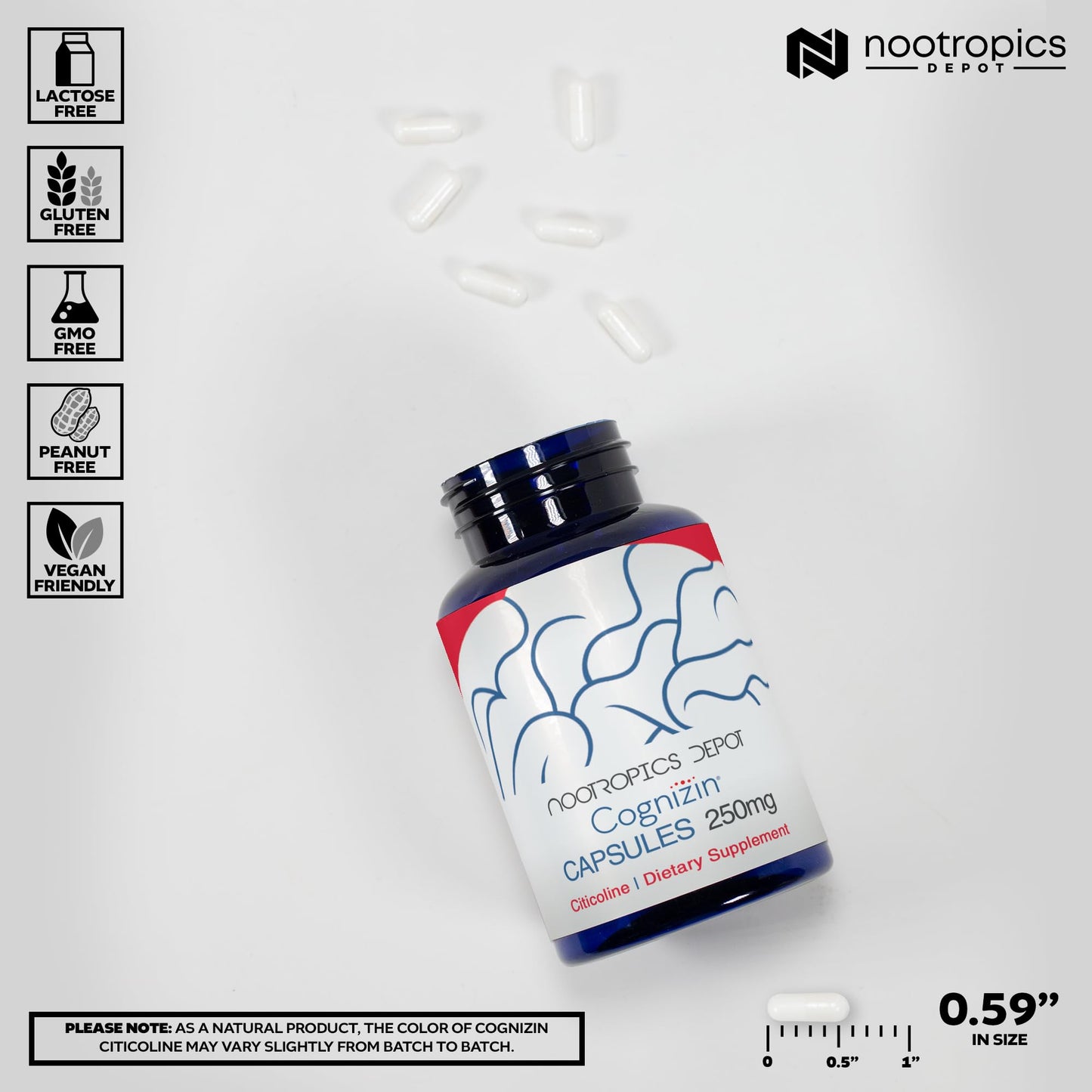 Nootropics Depot Cognizin Citicoline Capsules | 60 Count | Choline Supplement | Brain Health Supplement | Regulates Memory and Cognitive Function | Supports Attention, Focus and Recall