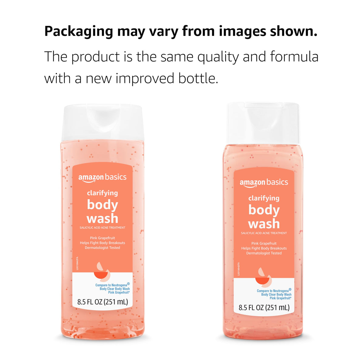 Amazon Basics Clarifying Pink Grapefruit Body Wash, 2% Salicylic Acid Acne Treatment, Dermatologist Tested, 8.5 Fluid Ounces, Pack of 1 Amazon Basics