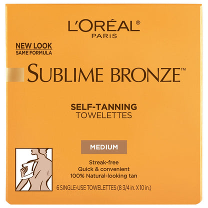 L'Oreal Paris Sublime Bronze Self Tanning Towelettes, Streak-Free, Natural Looking Tan, 6 ct L'Oreal Paris