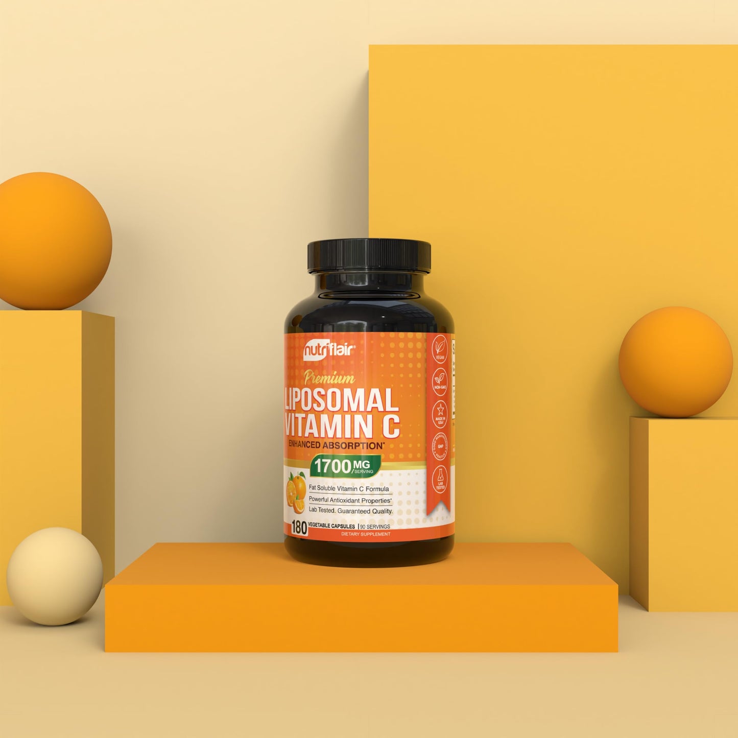 NutriFlair Liposomal Vitamin C 1700mg, 180 Capsules - High Absorption, Fat Soluble VIT C, Higher Bioavailability Immune System Support NutriFlair