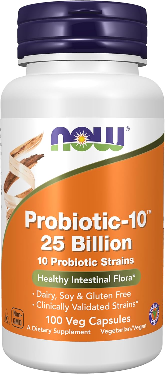 NOW Foods Supplements, Probiotic-10™, 25 Billion, with 10 Probiotic Strains, Dairy, Soy and Gluten Free, Strain Verified, 100 Veg Capsules Gsupps Australia