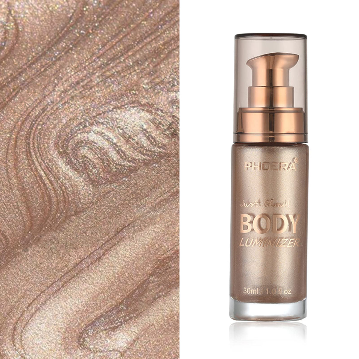 Body Shimmer Oil, Rose Gold Natural Glow Luminizer, Brush Include, 1oz Lezero