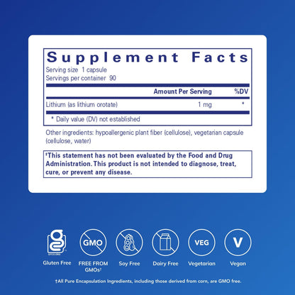 Pure Encapsulations Lithium (Orotate) 1 mg | Support for Calmness and Behavior | 90 Capsules Pure Encapsulations