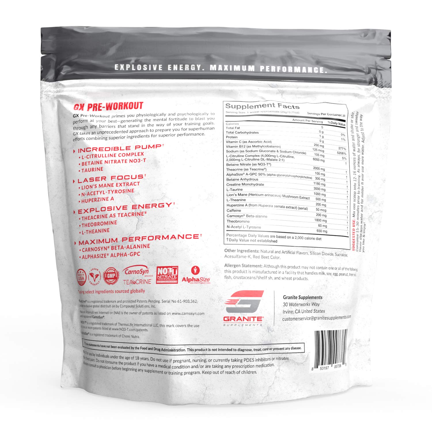 Granite GX Pre-Workout Supplement (Watermelon) Advanced Formula for Pump, Focus Granite Supplements buy australia supplements