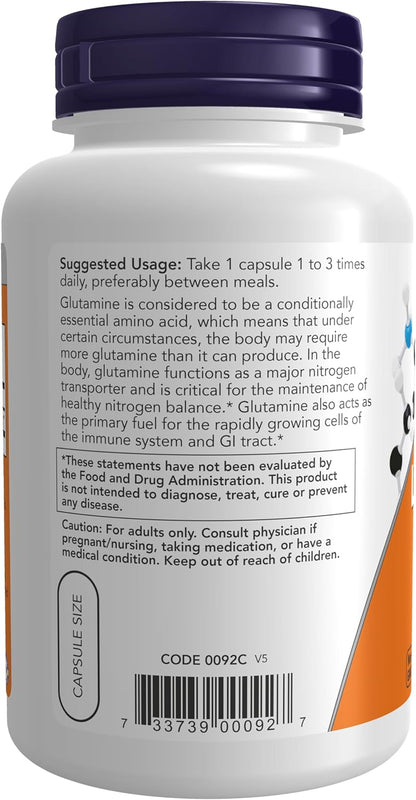 NOW Foods Supplements, L-Glutamine 500 mg, Nitrogen Transporter*, Amino Acid, 120 Veg Capsules Gsupps Australia