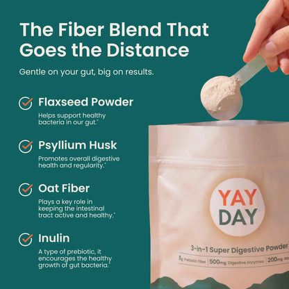Nighttime Prebiotic Fiber Powder with Digestive Enzymes & Magnesium Glycinate for Sleep, On-The-Go Travel 7 Pack | Gut Health Supplement for Women & Men - Bloating Relief Soluble and Insoluble Fiber YayDay