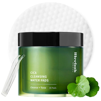 Meebak Cica Cleansing Water Pads | Korean Makeup Remover Wipes | Micellar Water Makeup Remover Wipes | Exfoliating Toner Pads for Glass Skin | Hydrating & Calming for Sensitive Skin - 80ct Meebak