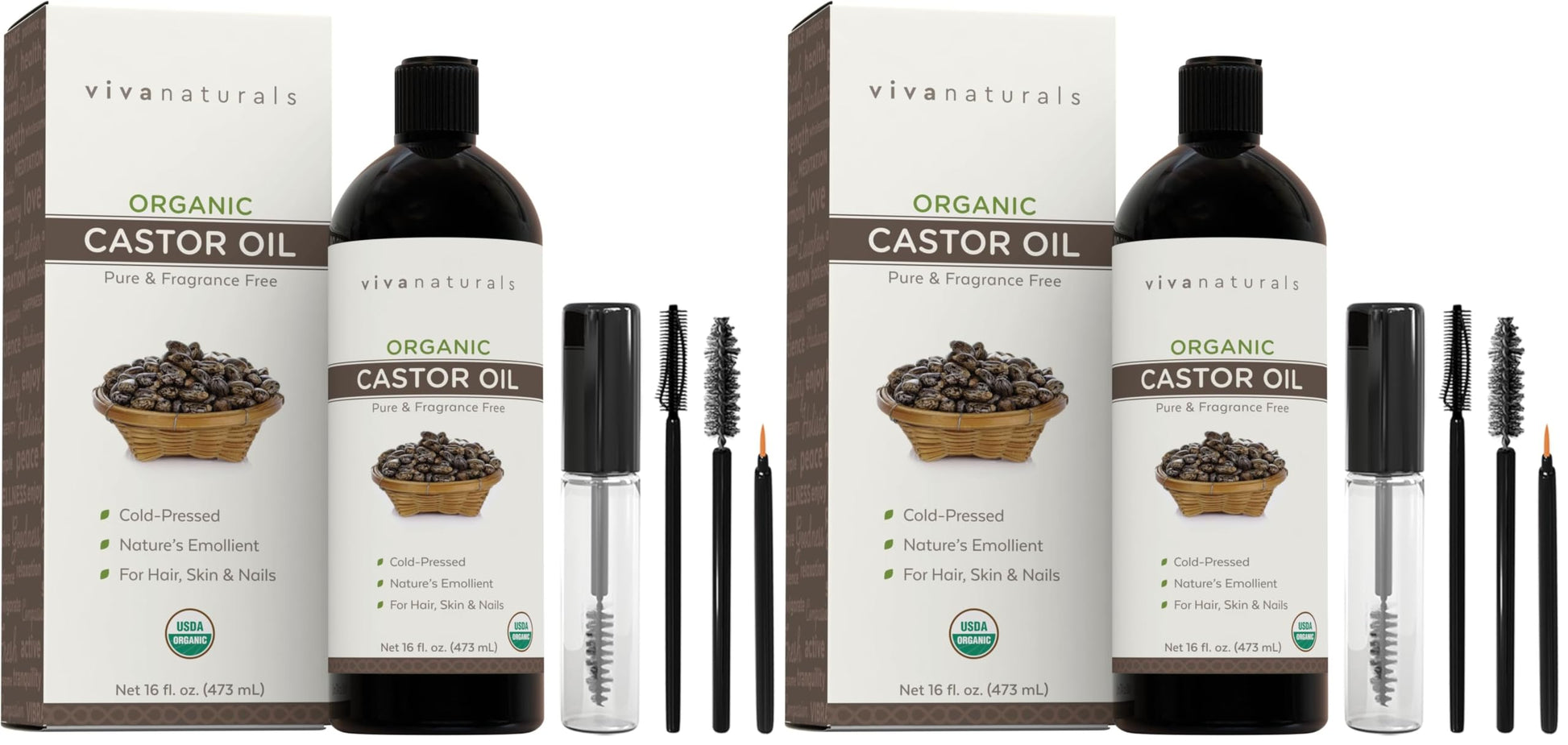 Viva Naturals Organic Castor Oil, Cold-Pressed, 16 fl oz – For Face, Hair, Eyelashes, USDA Organic, Non-GMO - With Beauty Kit Gsupps Australia