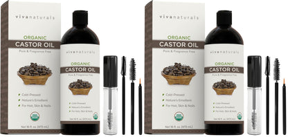 Viva Naturals Organic Castor Oil, Cold-Pressed, 16 fl oz – For Face, Hair, Eyelashes, USDA Organic, Non-GMO - With Beauty Kit Gsupps Australia