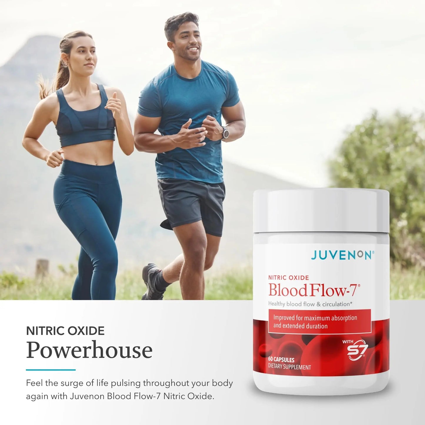 Juvenon BloodFlow-7 Nitric Oxide Supplements for Men & Women - Natural Nitric Oxide Booster with Nitrosigine® + S7® Juvenon