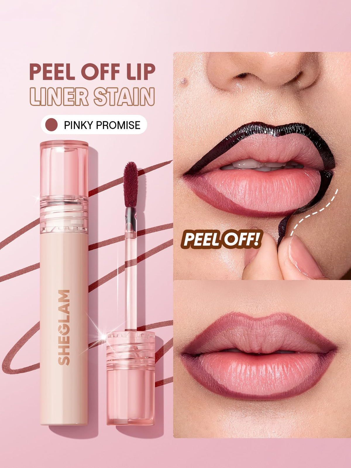 SHEGLAM Fall In Line Peel Off Lip Liner Stain Long Lasting Transfer-proof Nude Lip Tint-Pinky Promise SHEGLAM