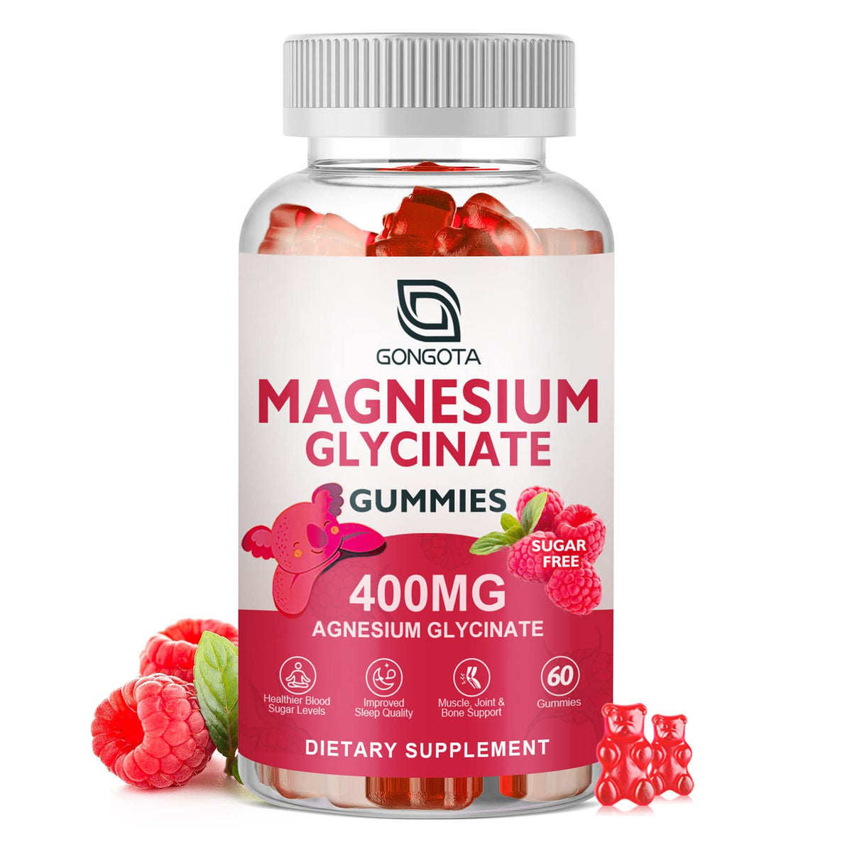 Magnesium Glycinate Gummies 400 mg with 100 mg Composite magnesium - Chelated Magnesium Potassium Supplement with Vitamin D, B6 Supports Calm, Sleep, Memory & Muscle GONGOTA