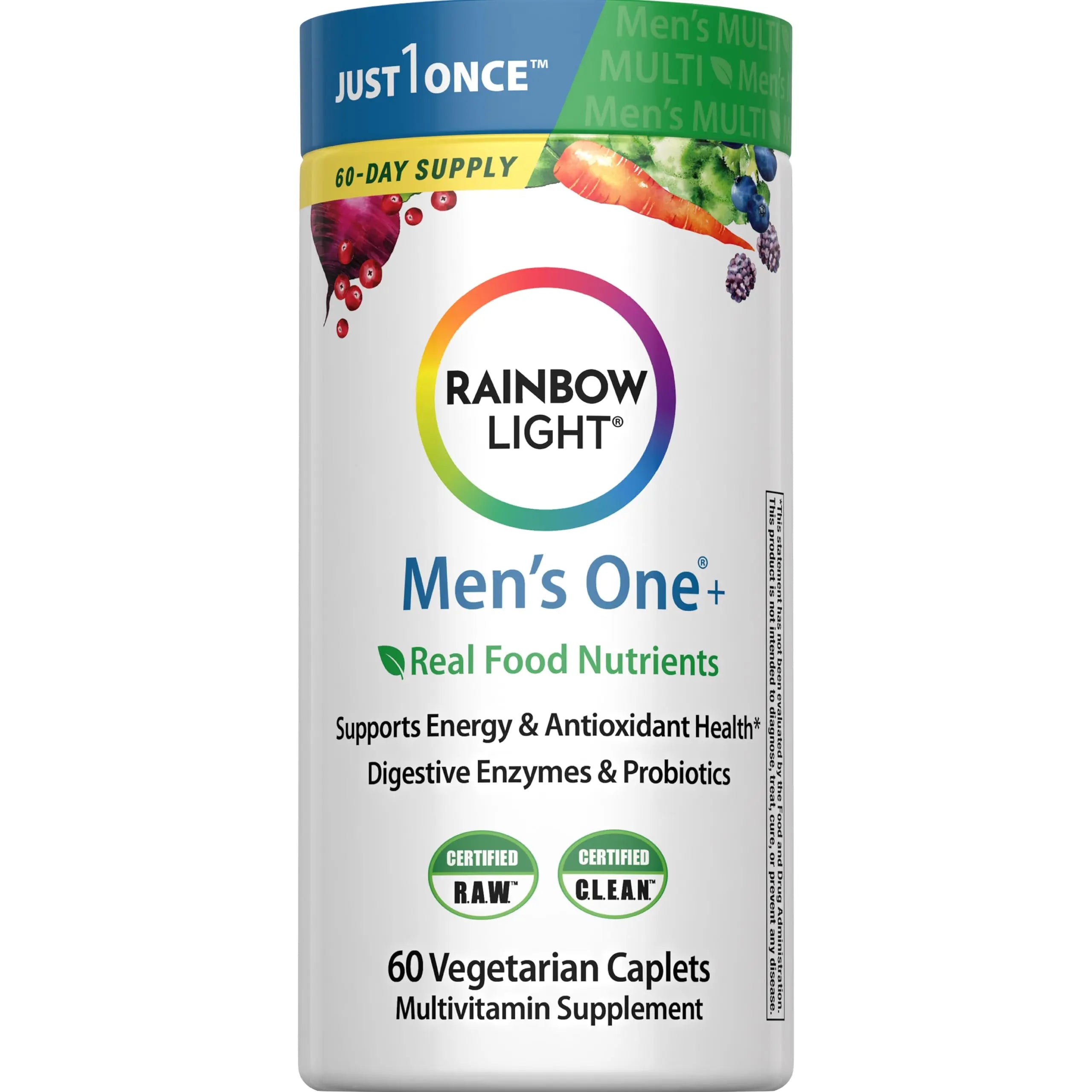 Rainbow Light Mens Multivitamin One + | 60 Caplets | Supports Energy & Antioxidant Health | with Real Food Nutrients, Digestive Enzymes & Probiotics Rainbow Light buy australia supplements
