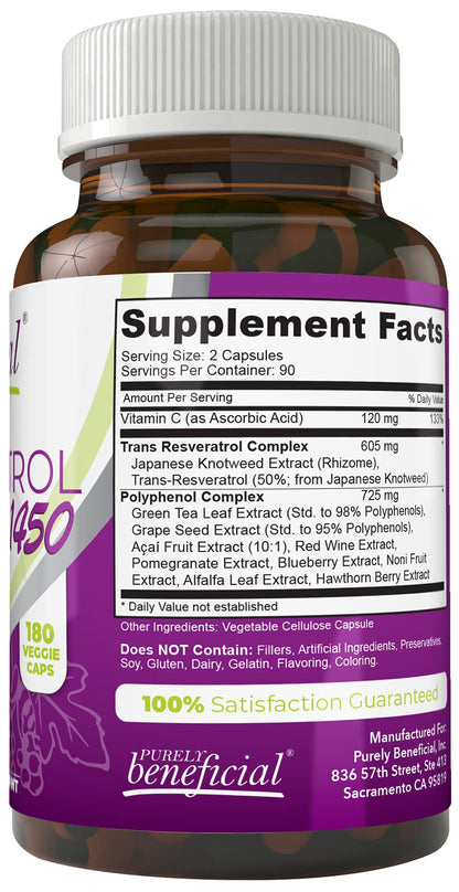PURELY beneficial RESVERATROL1450-90day Supply, 1450mg per Serving of Potent Antioxidants & Trans-Resveratrol, Promotes Anti-Aging PURELY beneficial