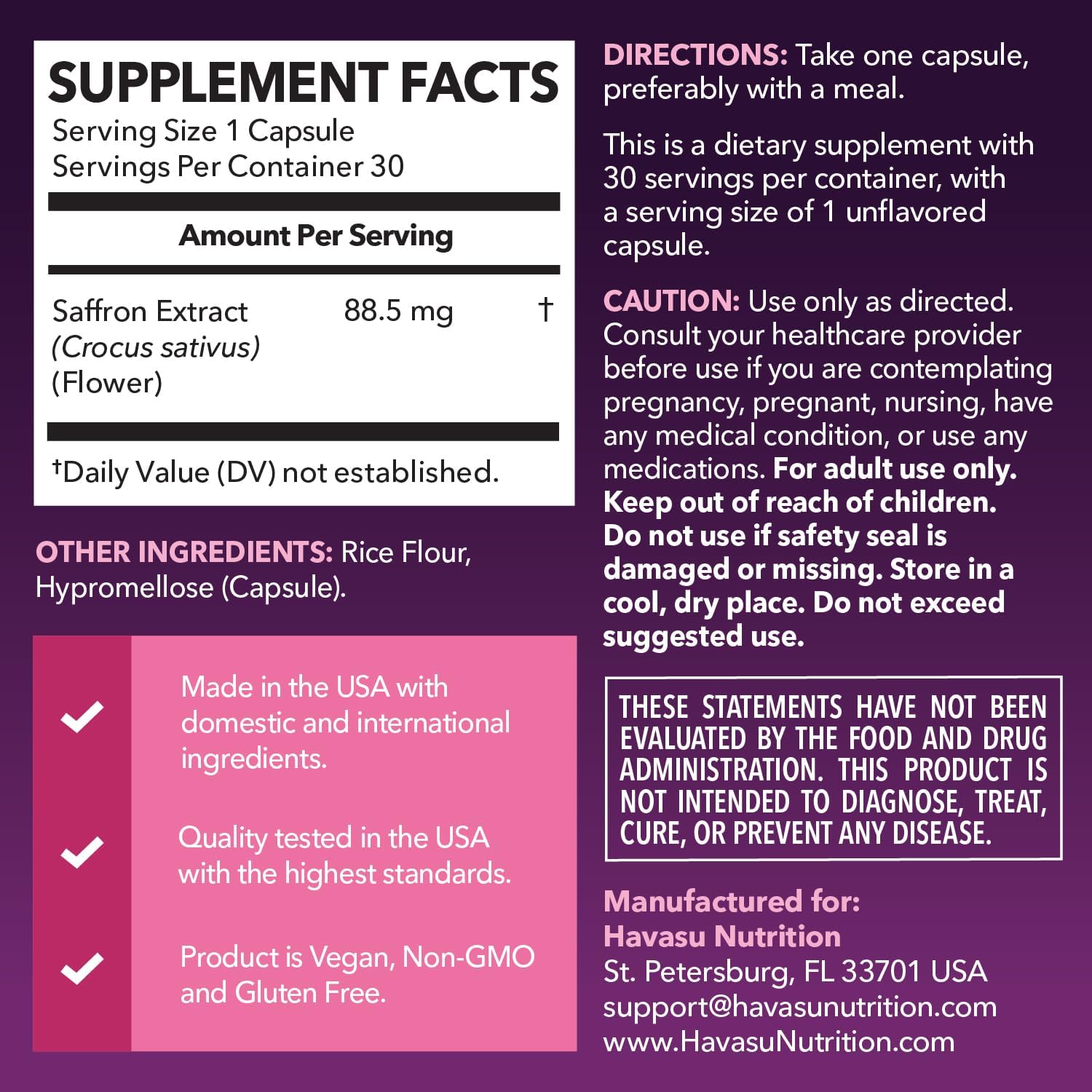 Saffron Supplements, 88.5mg Saffron Extract Per Serving, 30 Servings | Antioxidant Support to Promote Energy, Mood Support & Eye Health, 30 Count, Vegan, Non-GMO & Gluten Free, 1 Month Supply Gsupps Australia