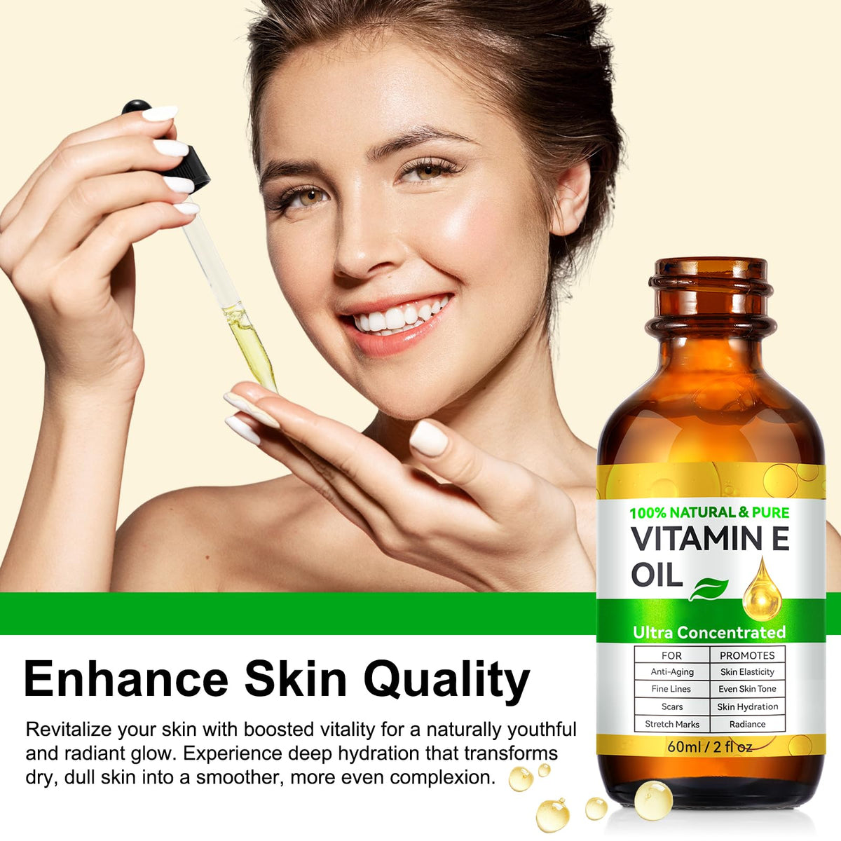 flasture Vitamin E Oil 75,000 IU – 100% Pure Natural Vitamin E for Skin, Face, Hair, Scars – Deep Moisturizing Body Oil for Dry Skin, Wrinkles – Cold-Pressed, Non-GMO,Skincare – 2 Fl Oz flasture