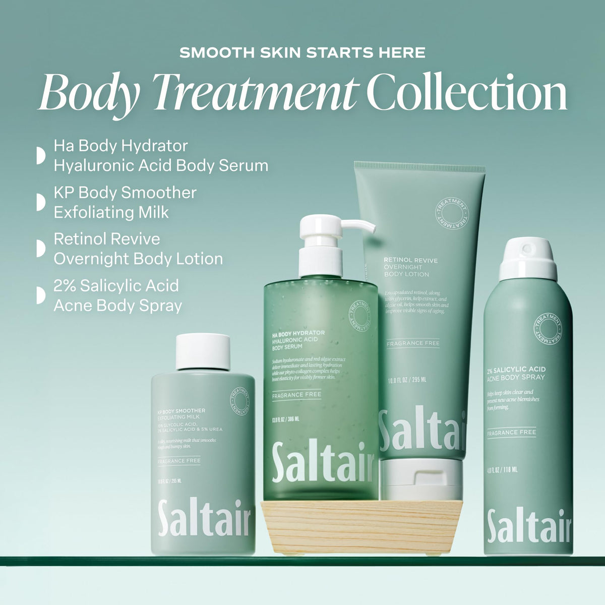 Saltair Hyaluronic Acid Body Serum | Fragrance-Free HA Hydrator | 13 oz Saltair