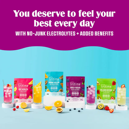 Ultima Replenisher Daily Focus Supplement & Electrolytes Powder - Acai Blueberry, 14 Stickpacks - Hydration Packets, 60mg Caffeine from Green Tea Extract & L-Theanine Ultima Replenisher