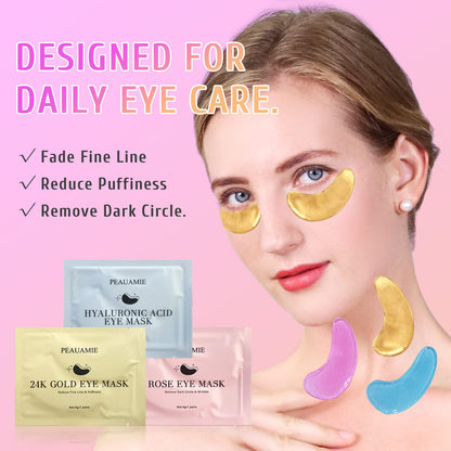 PEAUAMIE Under Eye Patches Gold and Hyaluronic Acid for puffy eyes,Rose Eye Masks PEAUAMIE