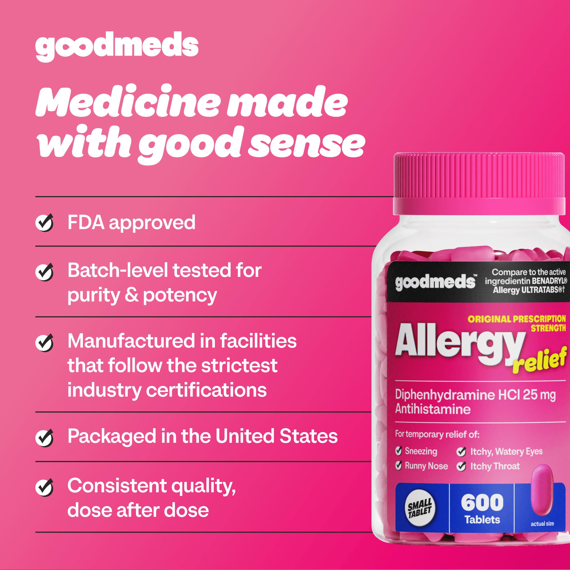 GoodMeds Allergy Medicine Antihistamine, Diphenhydramine HCl 25 mg | Children and Adults | Relieve Itchy Eyes, Runny Nose, Sneezing (25 mg, 600 Tablets) GoodMeds buy australia supplements