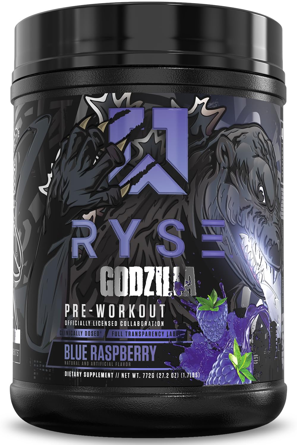 RYSE Godzilla X Noel Deyzel Pre Workout Powder - Monsterberry Lime - 400mg Caffeine, High Stim Pre-Workout for Men & Women with Citrulline & Beta Alanine - Energy, Pump & Focus - 20/40 Servings