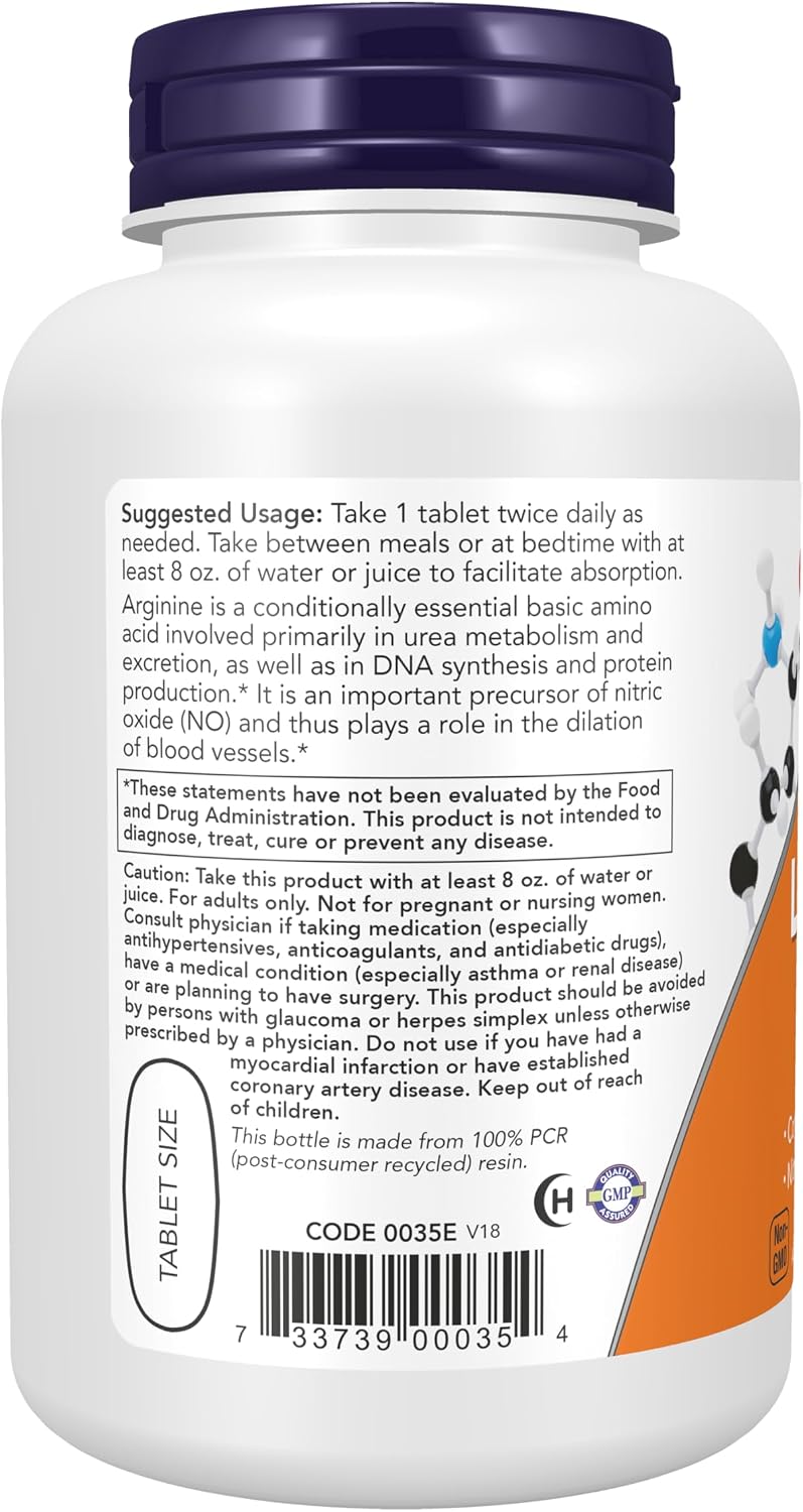NOW Foods Supplements, L-Arginine 1,000 mg, Nitric Oxide Precursor*, Amino Acid, 120 Tablets Gsupps Australia