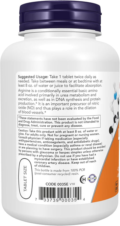 NOW Foods Supplements, L-Arginine 1,000 mg, Nitric Oxide Precursor*, Amino Acid, 120 Tablets Gsupps Australia