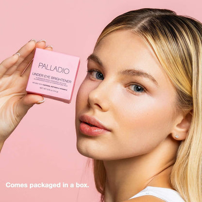 Palladio Under Eye Brightener, Conceal, Brightens, Reduces Appearance of Dark Circles, With Caffeine Peptides & Vitamin E, Tired Skin Color Correcting Brightener & Primer, Light to Medium (Soft Pink) Palladio