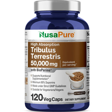 NusaPure Tribulus Terrestris 50:1 Extract, 1000 mg Equivalent to 50,000mg| 120 Veggie Caps | 95% Steroidal Saponins | Non-GMO, Bioperine & Vegan NusaPure buy australia supplements