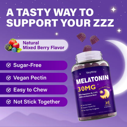 Veyttisy Melatonin 30mg Gummies for Adults - Sugar Free Melatonin Gummies Maximum Strength with Magnesium, B6, GABA & Botanical Blend - Non-Habit Forming,Vegan Veyttisy