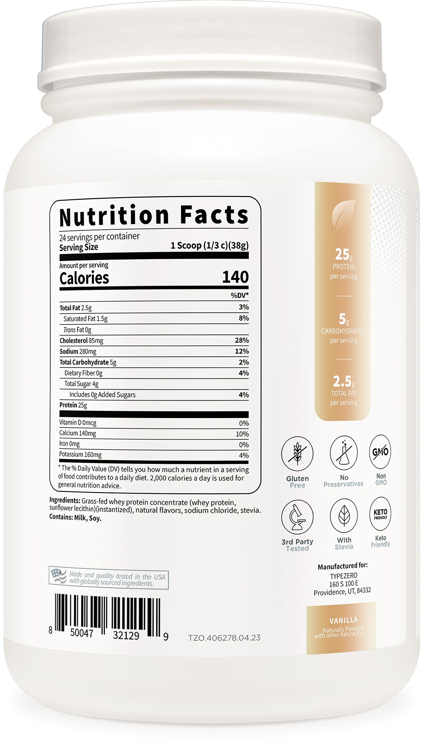 Type Zero Grass Fed Whey Protein Concentrate Powder (Vanilla, 2LBS) - Gluten Free Type Zero buy australia supplements