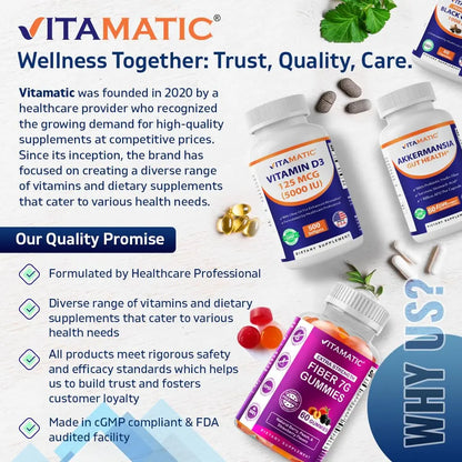 Vitamatic Akkermansia Muciniphila Gut Health - 60 DR Capsules (Delayed Released) - Made with Prebiotic Inulin Fiber Vitamatic