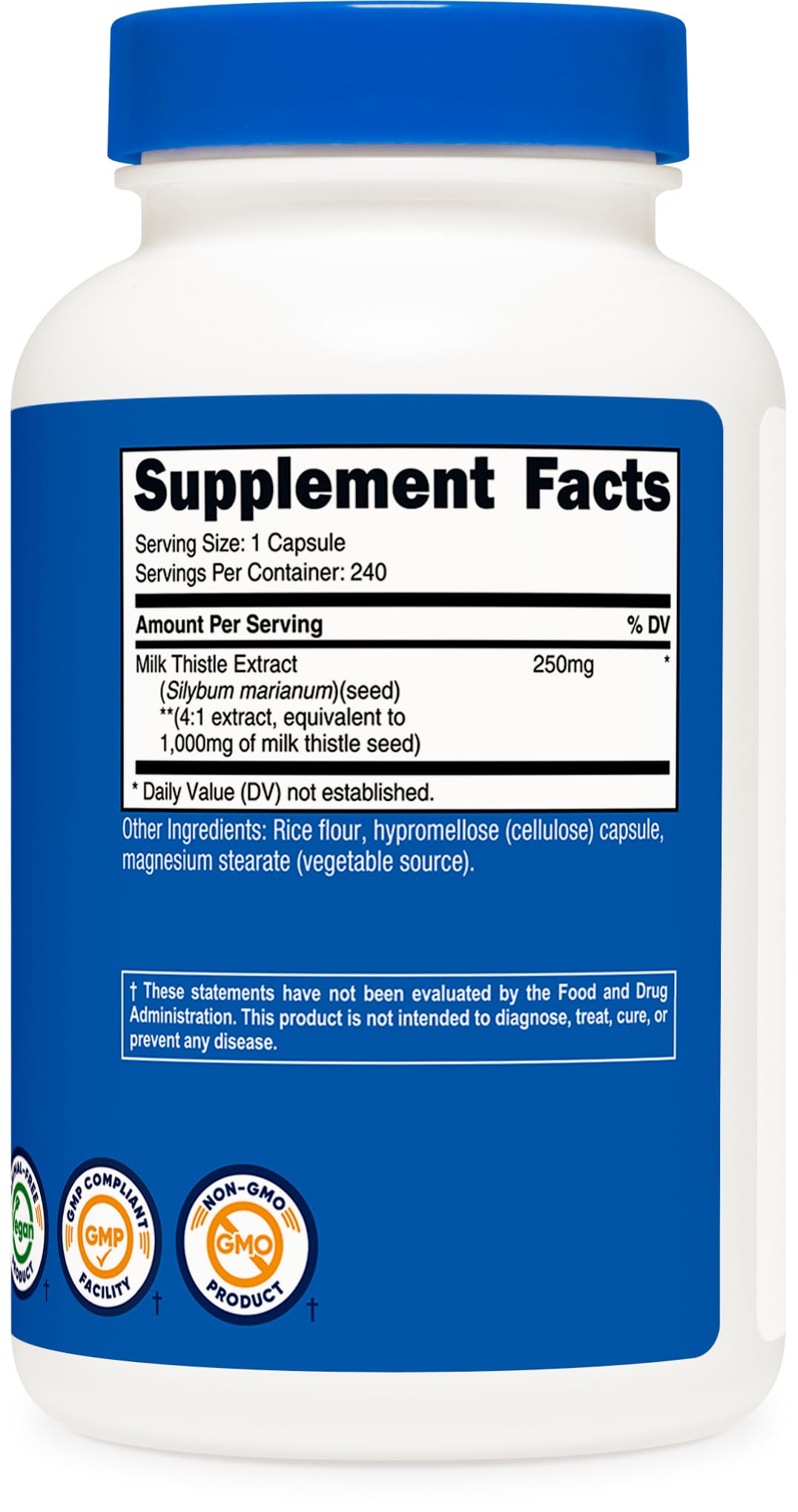 Nutricost Milk Thistle Extract 240 Capsules for 240 Servings Per Bottle - Vegan, GMO Free and Gluten Free Nutricost