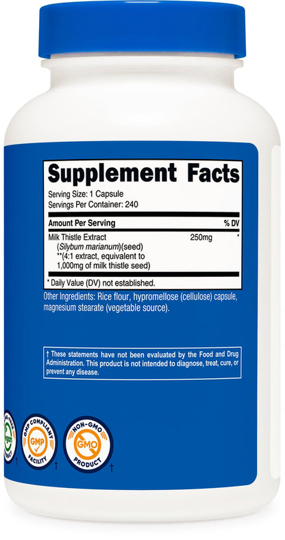 Nutricost Milk Thistle Extract 240 Capsules for 240 Servings Per Bottle - Vegan, GMO Free and Gluten Free Nutricost
