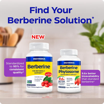 Enzymedica Berberine HCl Supplement 510 mg - Berberine Capsules for Men & Women, Natural Metabolic Health Support, Vegan, Gluten Free, Non-GMO - 120 Targeted Release Caps Gsupps Australia