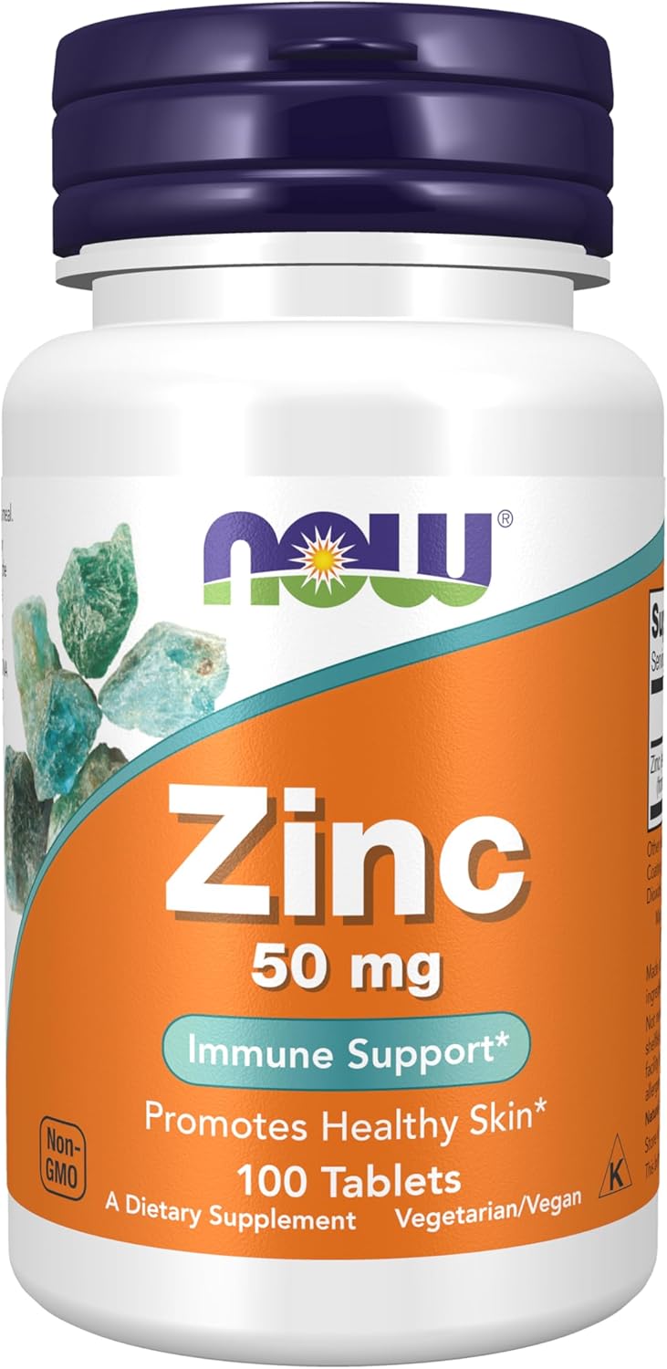NOW Foods Supplements, Zinc (Zinc Gluconate) 50 mg, Supports Enzyme Functions*, Immune Support*, 100 Tablets Gsupps Australia