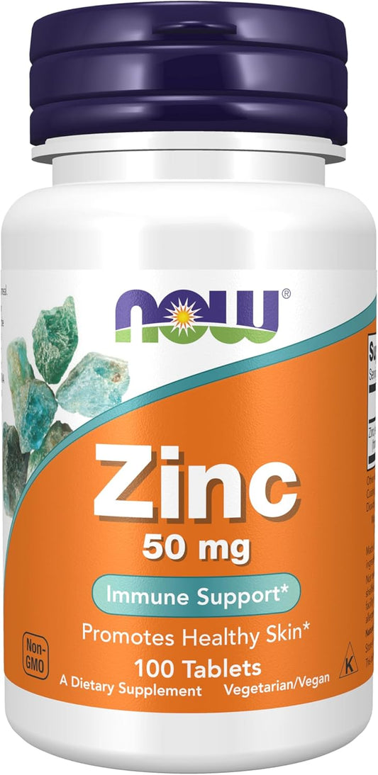 NOW Foods Supplements, Zinc (Zinc Gluconate) 50 mg, Supports Enzyme Functions*, Immune Support*, 100 Tablets Gsupps Australia