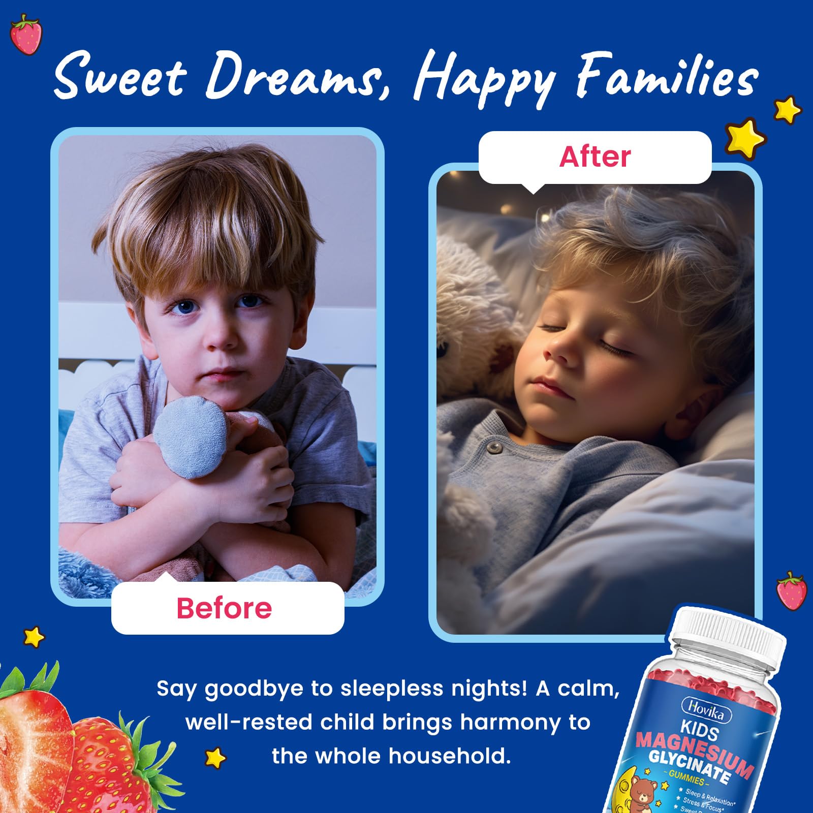 Magnesium Glycinate Gummies for Kids - with L-Theanine, Omega-3, Vitamin B6, D3, Zinc - Kids Magnesium Gummies for Sleep, Relaxation, Calm & Focus - Sugar Free Strawberry 60ct Hovika buy australia supplements