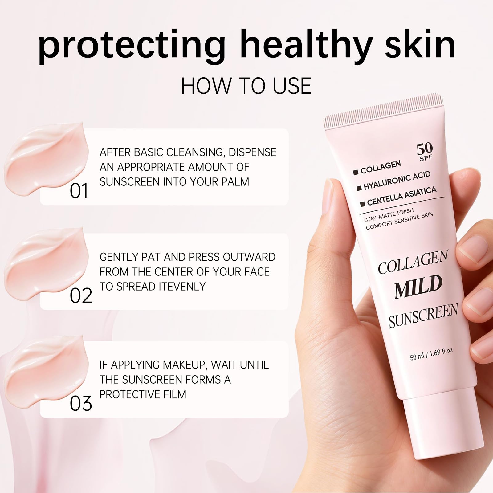 Collagen Mild Sunscreen SPF 50 for Face, Broad Spectrum Protection, Hydrating Facial Sunscreen with Peptides & Cica, Lightweight Non-Greasy, No White Cast, Natural Glow, Travel Size (2 PCS) DR.Seya buy australia supplements