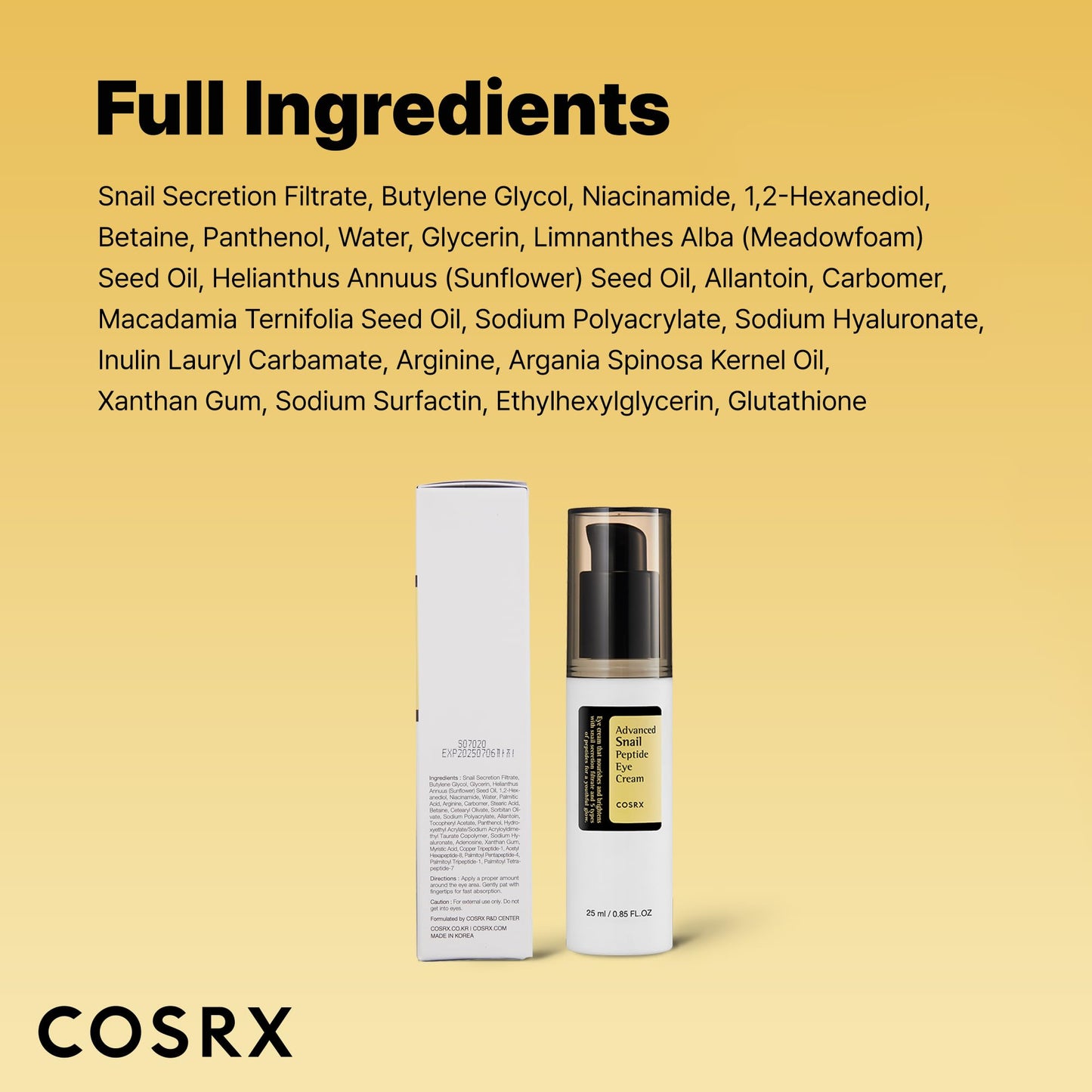 COSRX Snail Mucin Peptide Under Eye Cream, 0.84 fl oz, 73.7% Snail Mucin and Niacinamide, Eye Care COSRX