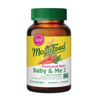 MegaFood Baby & Me 2 Postnatal Vitamins for Women Breastfeeding with Folate (Folic Acid Natural Form), Choline, Iodine, Vitamin D MegaFood