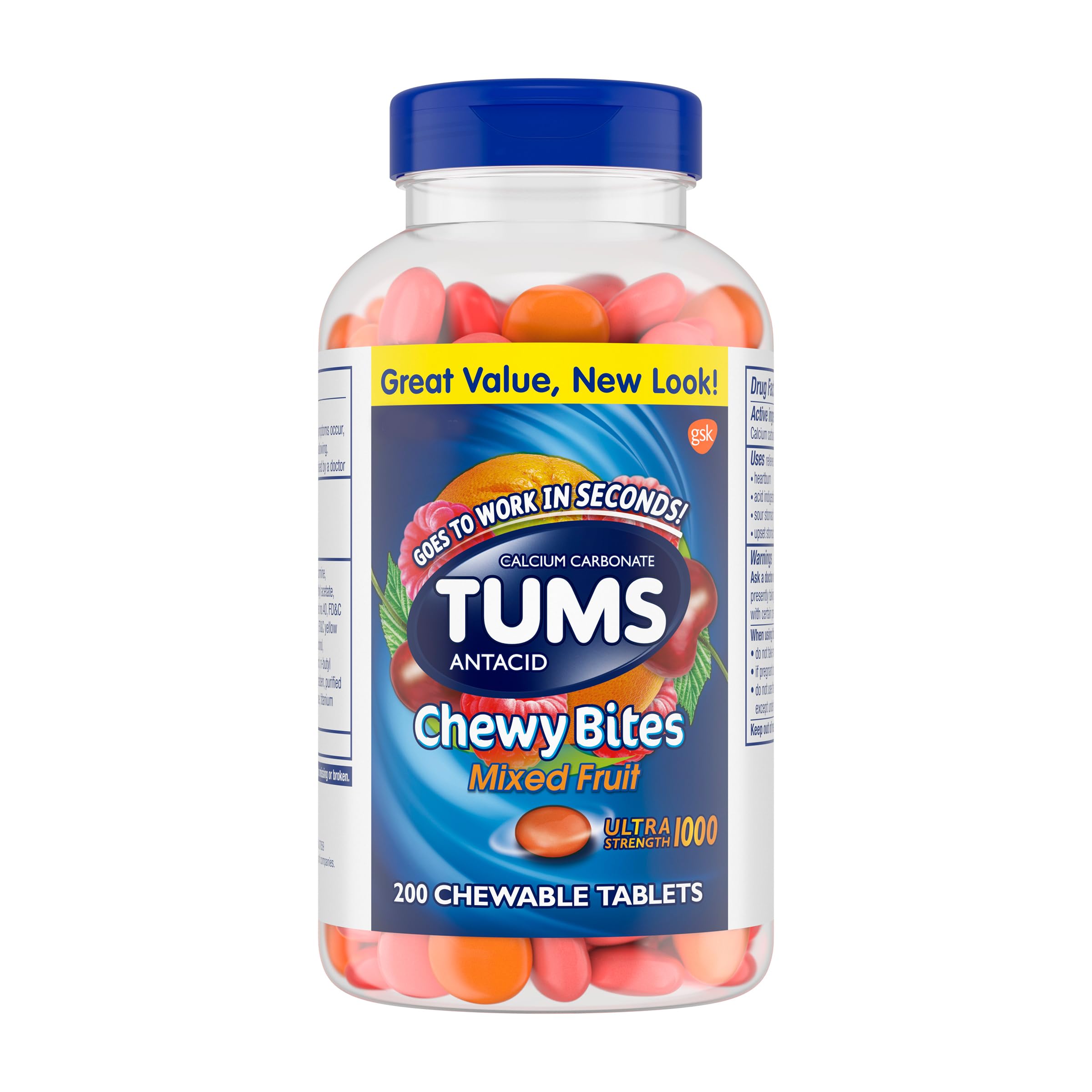 TUMS Chewy Bites Chewable Antacid Tablets for Ultra Strength Heartburn Relief, Great for a Summer BBQ- Mixed Fruit - 200 Count TUMS buy australia supplements