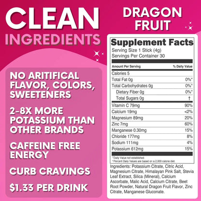 Zero Sugar Dragon Fruit Electrolytes Sticks - Refreshing Hydration - Caffeine Free Energy with Natural Ingredients - Vegan, Keto & Paleo My Adventure to Fit