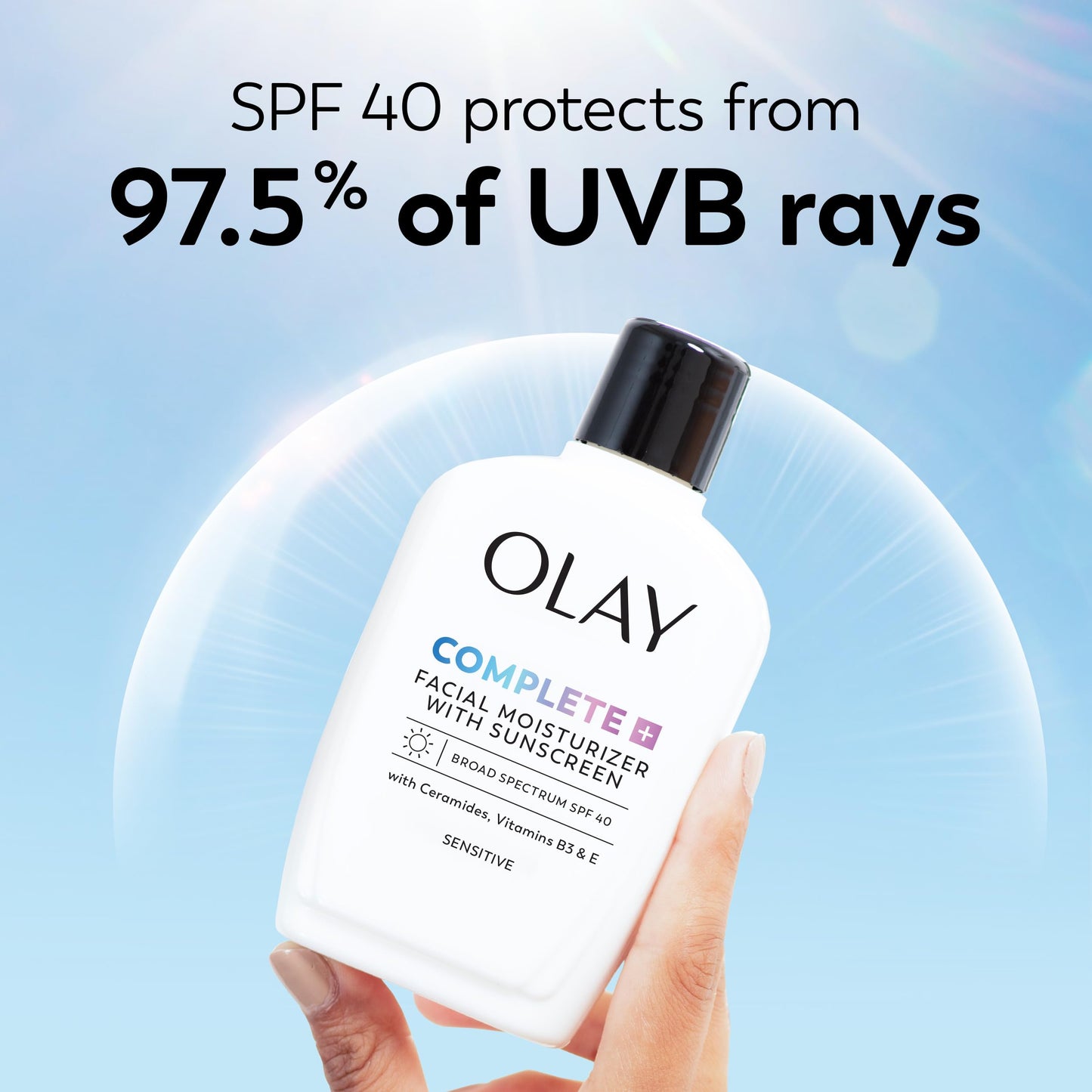 Olay Complete+ Face Moisturizer with Sunscreen SPF 40, For Sensitive Skin, Broad Spectrum Sun Protection, Fragrence-Free Olay