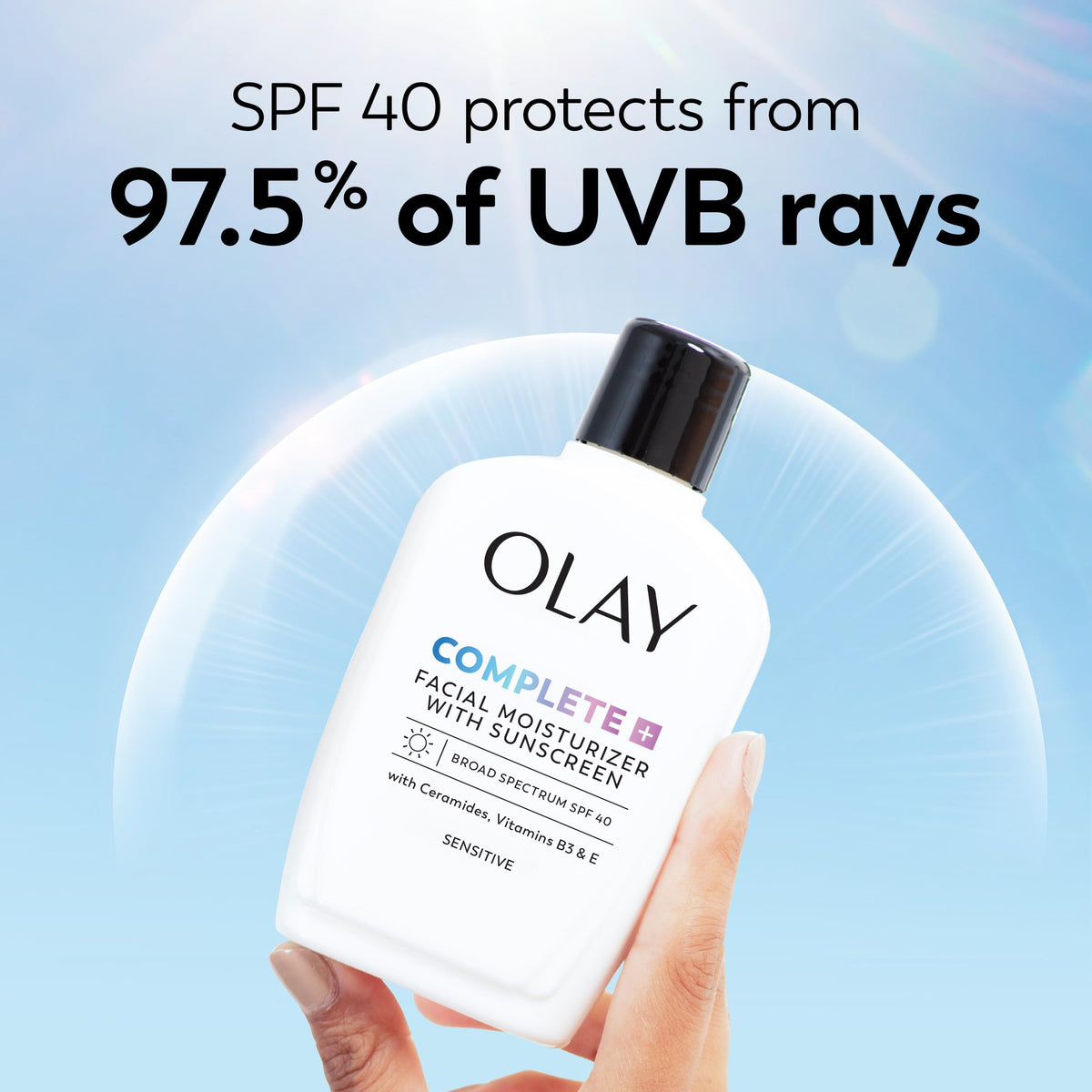 Olay Complete+ Face Moisturizer with Sunscreen SPF 40, For Sensitive Skin, Broad Spectrum Sun Protection, Fragrence-Free - No White Cast on All Tones, Nourishes Moisture Barrier - Ceramides, 6 Oz Olay