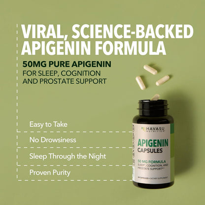 Apigenin Capsules 50mg, 60 Count, Sleep & Cognitive Support Supplement | Melatonin-Free Sleep Support, Chamomile Flavonoid for Relaxation & Cognitive Function, Vegan, Non-GMO, 2-Month Supply Gsupps Australia